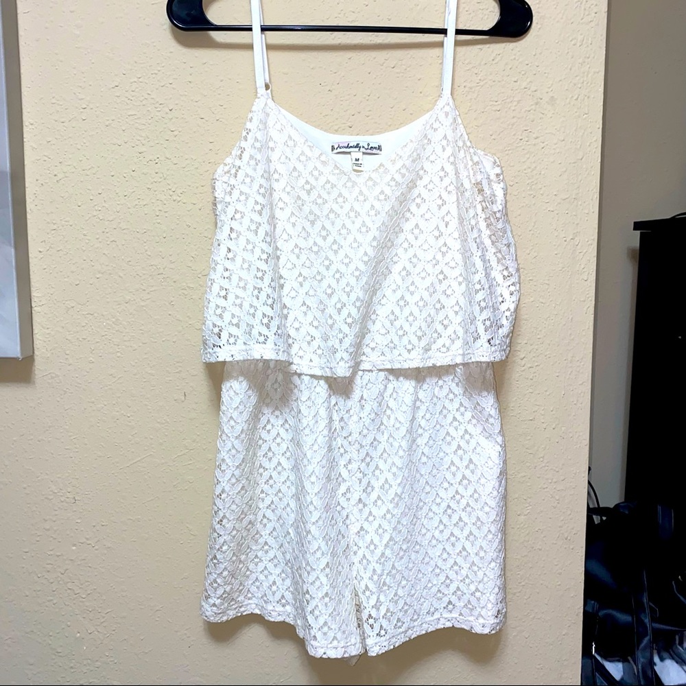 Accidentally in Love Cute Medium Floral Lace Cream/White Romper